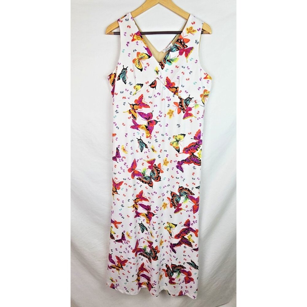 Jovie Women's Dress Size Medium White Butterfly Sleeveless Long Spring Dress